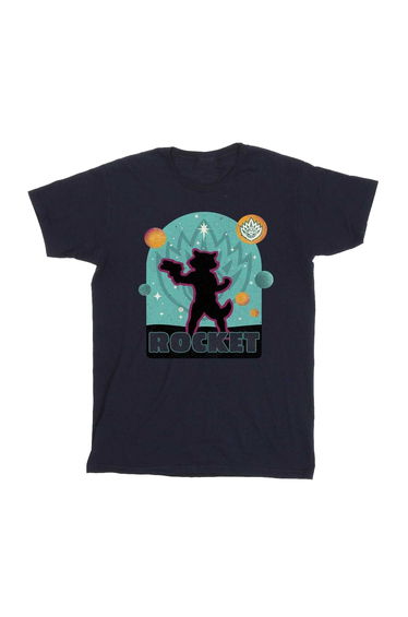 Guardians Of The Galaxy Volume 3 Girls Rocket Raccoon Badge Cotton T-Shirt - Navy Blue