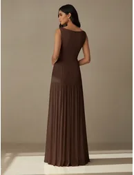 High-end Banquet Etiquette Long Dress with Patchwork Pleated Skirt - 2