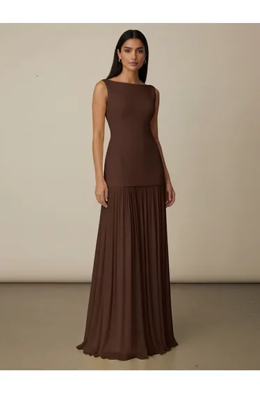 فستان بني أنيق من QOQ للنساء