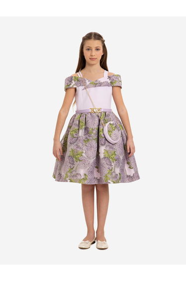 Dress & Fleur Girls Jacquard Dress with Bag in Purple