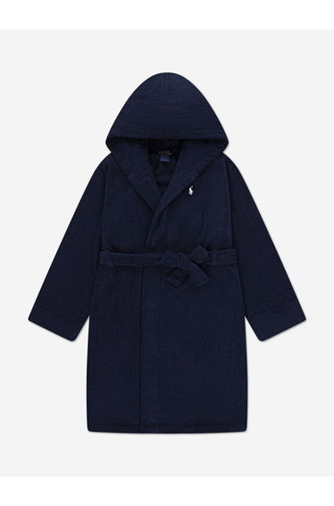 Ralph Lauren Boys Hooded Plush Terry Bathrobe in Navy