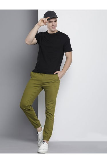 Men Olive Slim Fit Solid Joggers