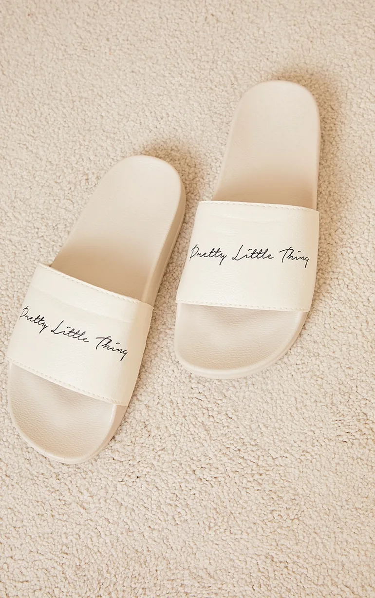PRETTYLITTLETHING Beige Slogan Slider - 2