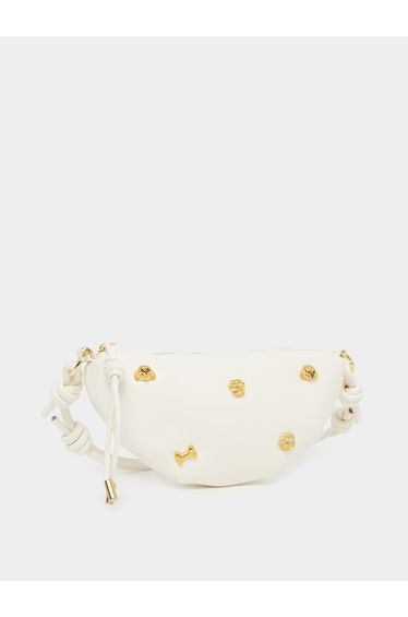 Embellished Metal Shoulder Bag with Zip Closure