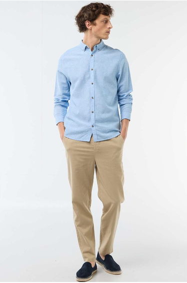 Regular Fit Linen Blend Chino Trousers BEIGE