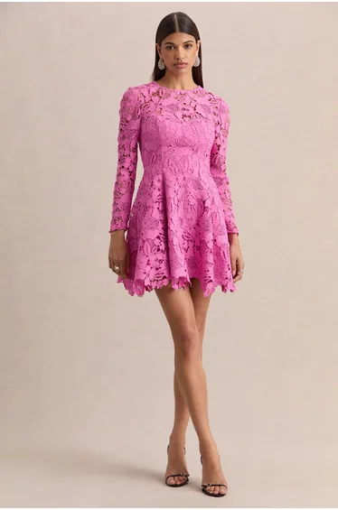 Morina | Pink Lace High-Neck Mini Dress