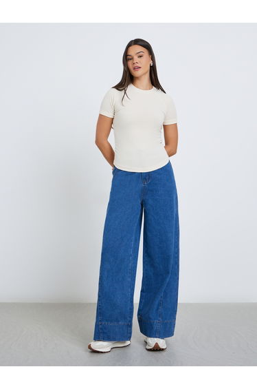 Women Cream Ribbed Fitted T-Shirt