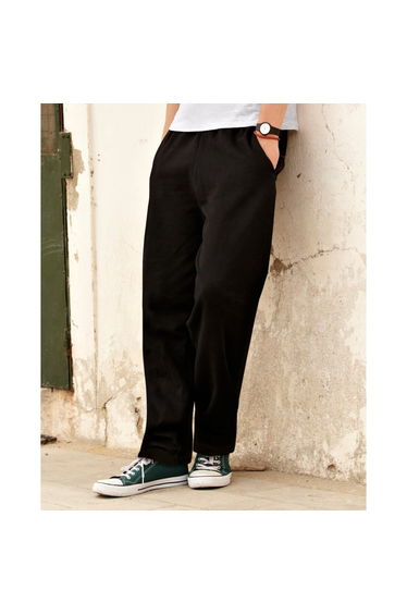 Fruit Of The Loom Mens Open Hem Jog Pants / Jogging Bottoms - Black
