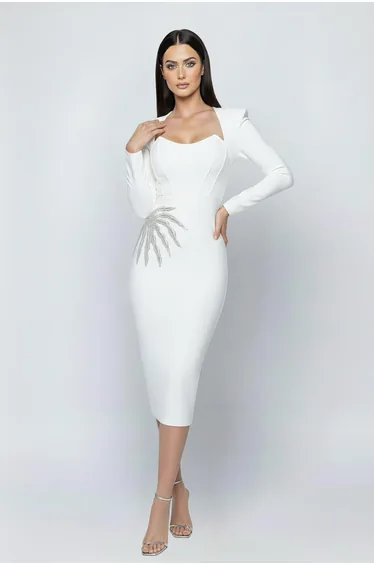 RITA WHITE EMBELLISHED MIDI DRESS