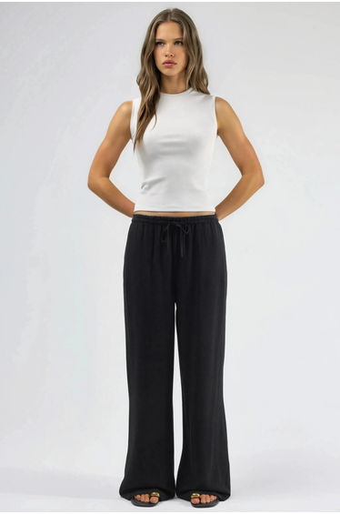 Viscose-Linen Blended Wide Leg Pants