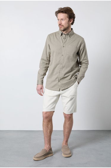Khaki Long Sleeve Linen Blend Shirt