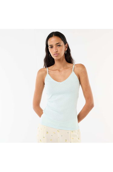 Solid Cotton Tank Top with Adjustable Spaghetti Straps BLUE