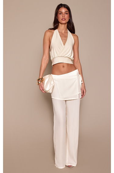 Cream Slinky Slouchy Halterneck Top