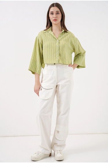 BDART Oversized Striped Cropped Shirt with Button Closure