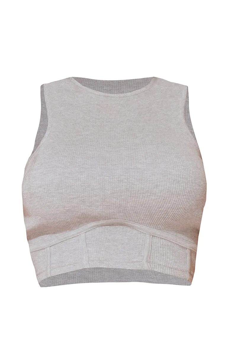 Shape Grey Marl Thick Ribbed Under Bust Binded Crop Top - 4