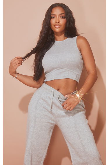 Shape Grey Marl Thick Ribbed Under Bust Binded Crop Top