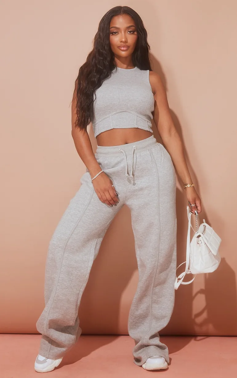 Shape Grey Marl Thick Ribbed Under Bust Binded Crop Top - 2