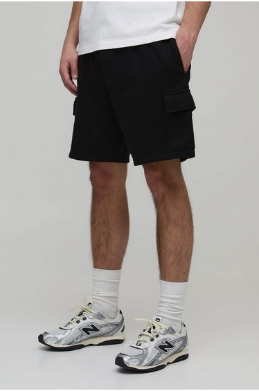 Basic Relaxed Fit Cargo Jersey Short - black