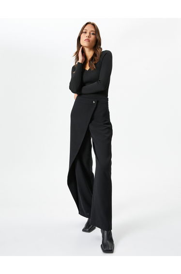 High Rise Buttoned Wide Leg Trousers