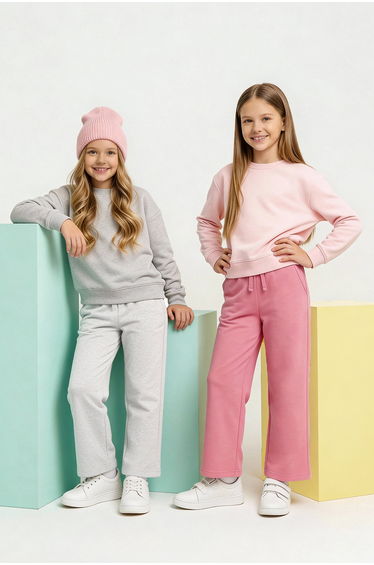 Gray-pink plain knitted trousers