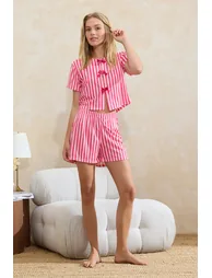 Pink-Multicolored Printed Single Jersey Knitted Pajamas Set - 4