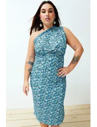 Trendyol Curve Plus One Shoulder Column Midi Dress - 2