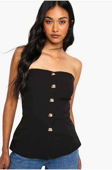 Gold Trim Bandeau Fitted Waistcoat - black