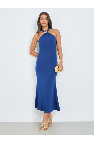 Blue Halter Neck Maxi Dress