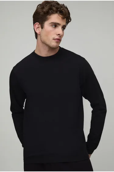 Basic Regular Fit Long Sleeve Crew Neck T-Shirt - black
