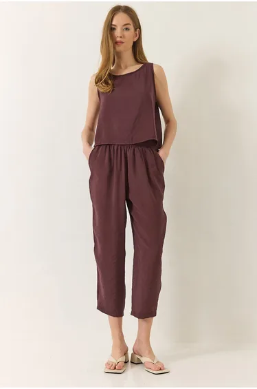 LUCCI Long Sleeve Crew Neck Tunic and Wide Leg Pants Set