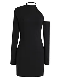 Asymmetric Cutout Shoulder Choker Neck Bodycon Mini Dress for Nights Out & Parties