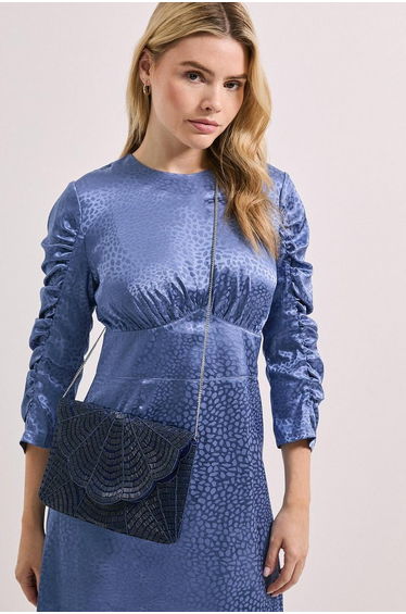 Beaded Scallop Clutch With Detachable Strap