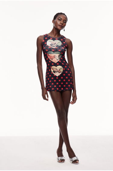 Ceolmund Dot Heart Sleeveless Mini Dress