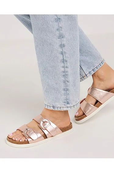 Alisha Double Buckle Footbed Sandal Wide Slider