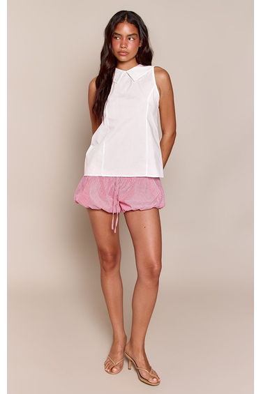 White Cotton Poplin Collar Detail Long Top