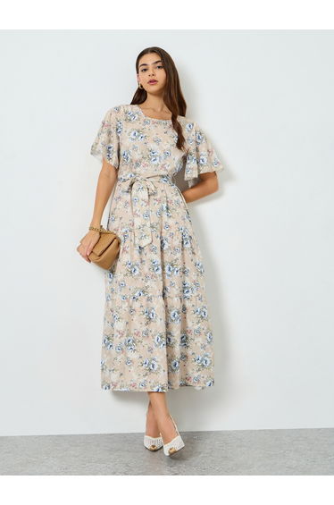 Women Floral Print Bell A-Line Maxi Dress