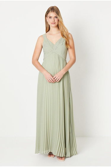 Debut London by Coast Pleated Bodice Georgette Bridesmaids Dress - olive