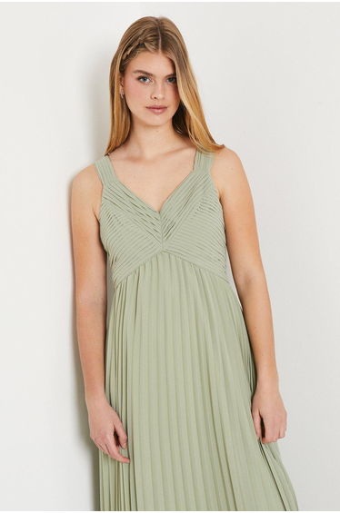 Debut London by Coast Pleated Bodice Georgette Bridesmaids Dress - olive product thumbnail 4