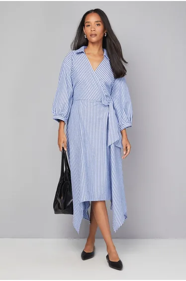 Stripe Wrap Midi Dress