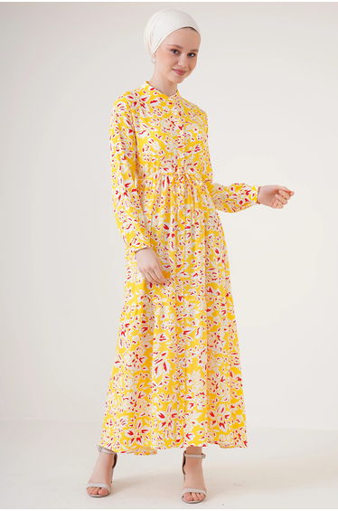 BDART Maxi Dress with Flowering Pattern and Button Closure