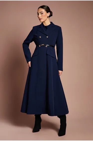 Lisa Tan Tailored Crepe Belted Coat
