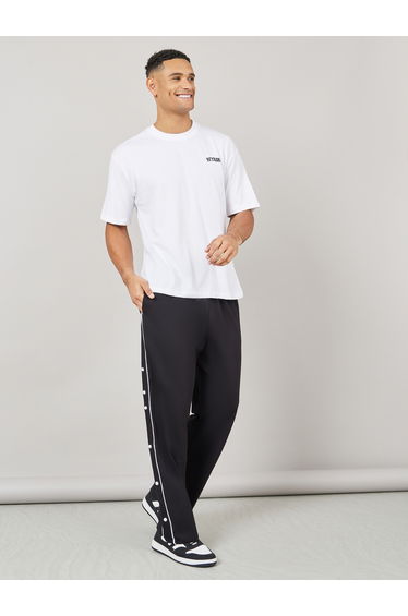 Contrast Piping and Popper Oversized Open Hem Joggers