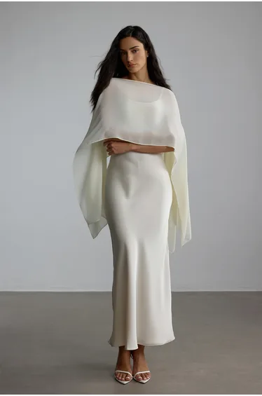 Elena Spaghetti Strap Maxi Dress With Cape Blouse