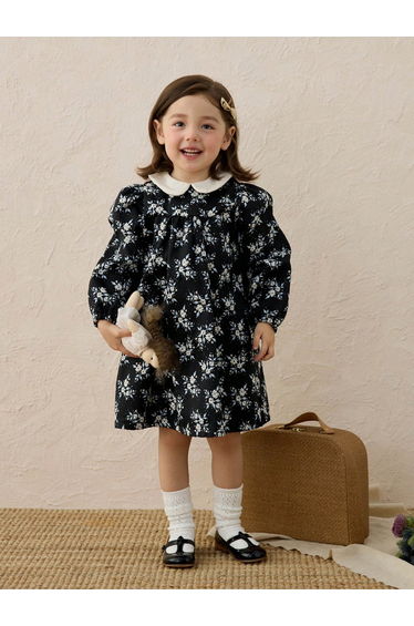 Girls Floral Print Peter Pan Collar Dress