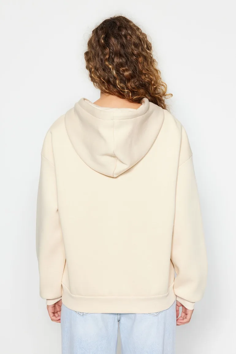 Stones Oversize/Comfortable fit Basic Hood with Zippered Fleece Inside Knitted Sweatshirt . - 6