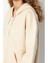 Stones Oversize/Comfortable fit Basic Hood with Zippered Fleece Inside Knitted Sweatshirt . - 3