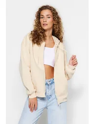 Stones Oversize/Comfortable fit Basic Hood with Zippered Fleece Inside Knitted Sweatshirt . - 7