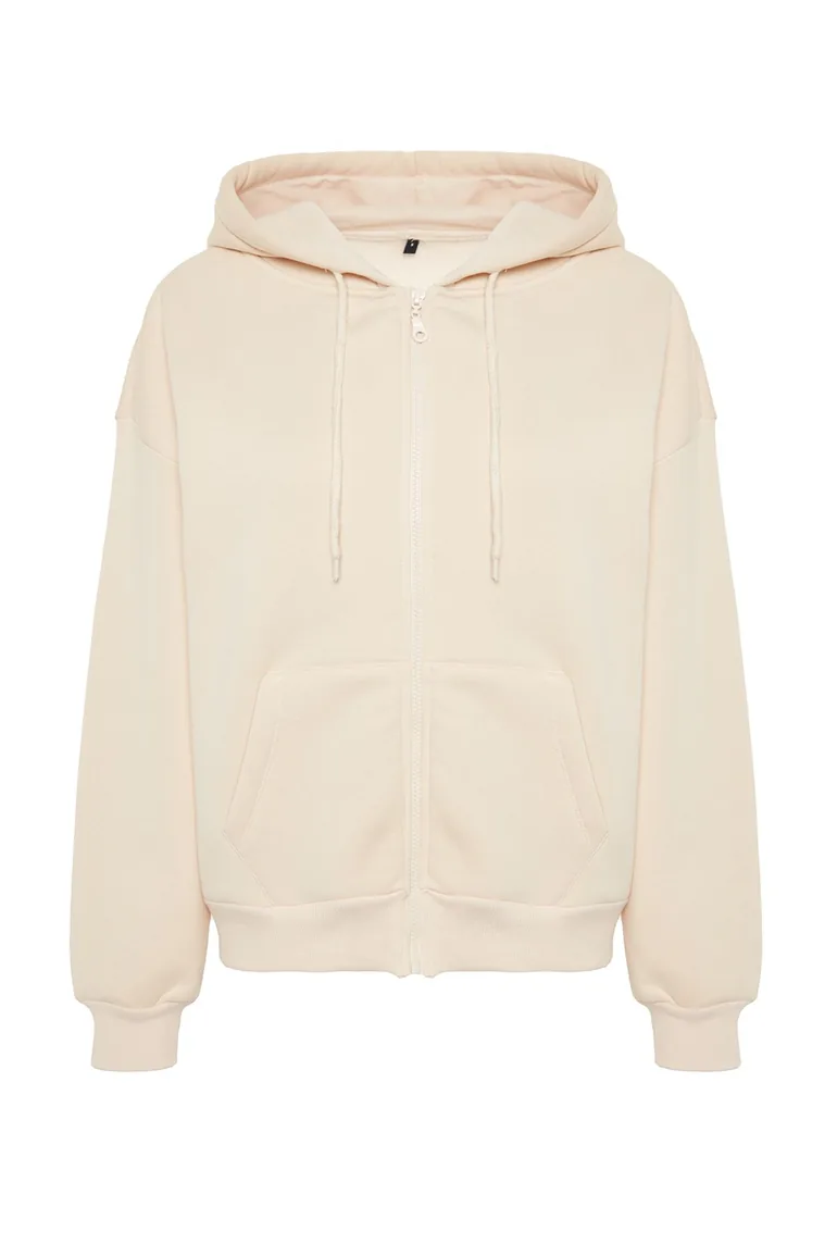 Stones Oversize/Comfortable fit Basic Hood with Zippered Fleece Inside Knitted Sweatshirt . - 5