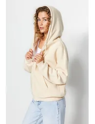 Stones Oversize/Comfortable fit Basic Hood with Zippered Fleece Inside Knitted Sweatshirt . - 4