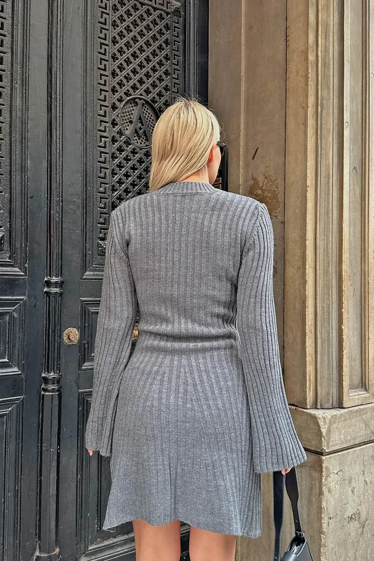 crew neck knitted dress Ice Blue Knitted Crew Neck Mini Jumper Dress